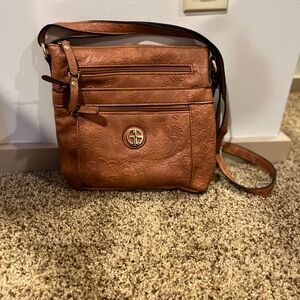 Giani Bernini Floral Embossed Brown Crossbody Bag